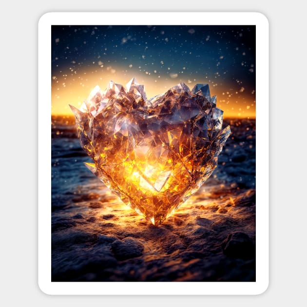 Crystal Heart With Fire Inside - Valentine Sticker by jecphotography